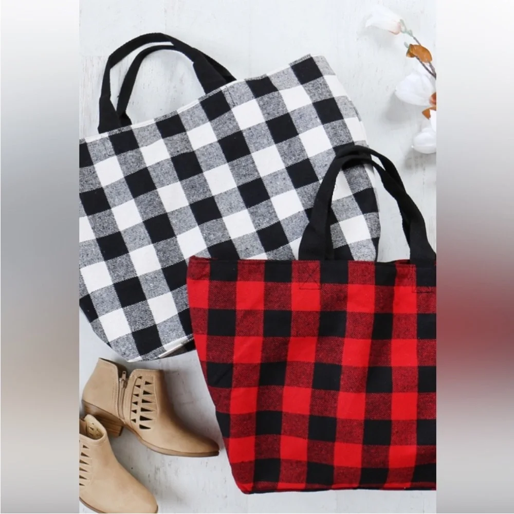 Plaid Tote Bag - Red and Black - Picture 2 of 2